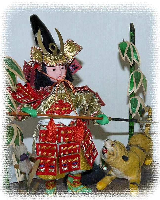 японский антиквариат, кукла САМУРАЙ с ТИГРОМ