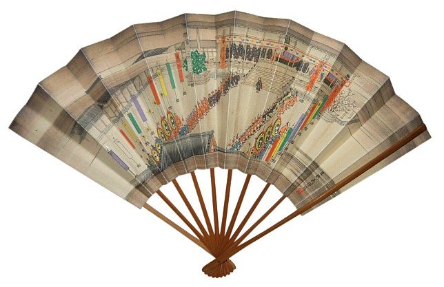 японский веер с рисунком Дворцовая церемония
