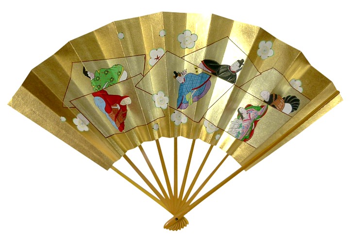 японский веер хякунин с авторским рисунком, 1960-е гг
