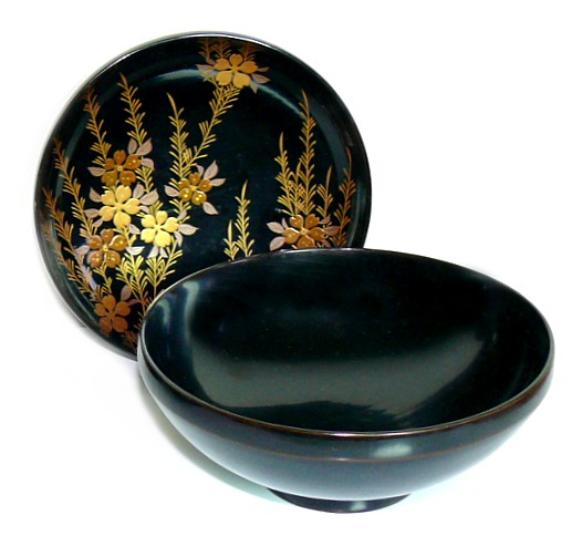 японская старинная чашка для мисо с росписью золотом