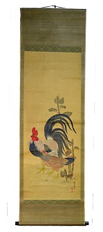 японский рисунок Петух и Курица на заднем дворе, 1850-е гг 