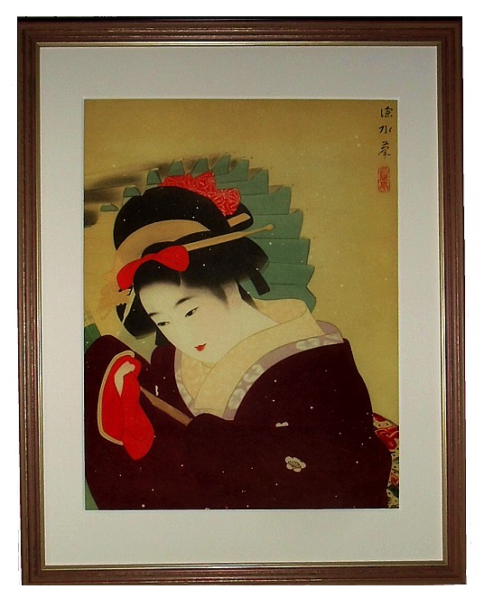 Дама с зонтиком, 1930-е гг., японская гравюра 