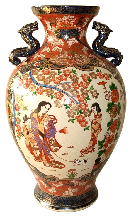 японская антикварная напольная фарфоровая ваза Имари, 1850-е гг.