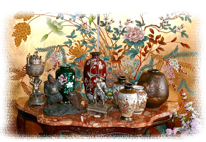 японский антиквариат: вазы фарфоровые, клуазоне, бронза, серебро