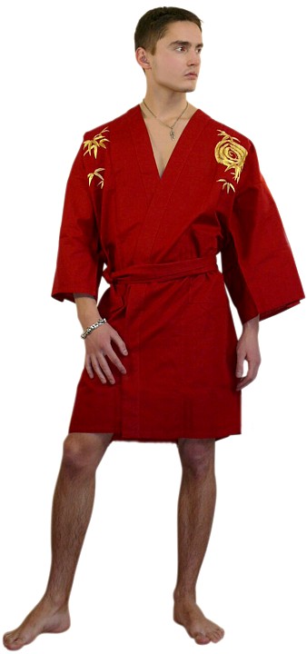 японский мужской халат-кимоно с вышивкой, хлопок 100%