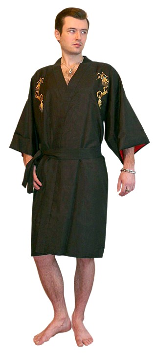 японский мужской халат-кимоно мужское с вышивкой и подкладкой