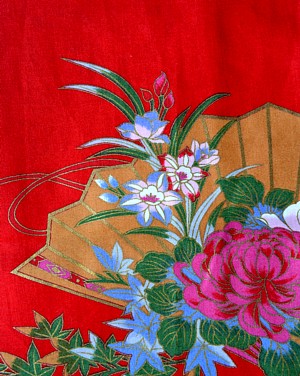 рисунок ткани японского кимоно ОРИГАМИ, красное