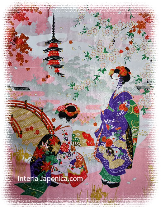 рисунок ткани японского кимоно АСАКУСА, Япония, иск. шелк