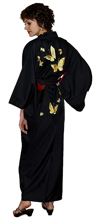 японское кимоно ЗОЛОТЫЕ БАБОЧКИ с вышивкой и подкладкой, сделано в Японии