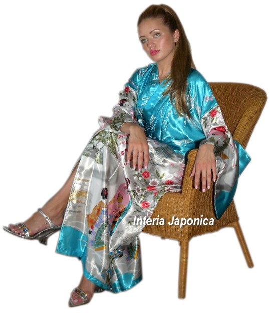 японское кимоно Киото, бирюзовое