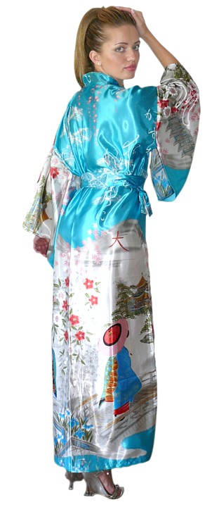 японское кимоно бирюзового цвета