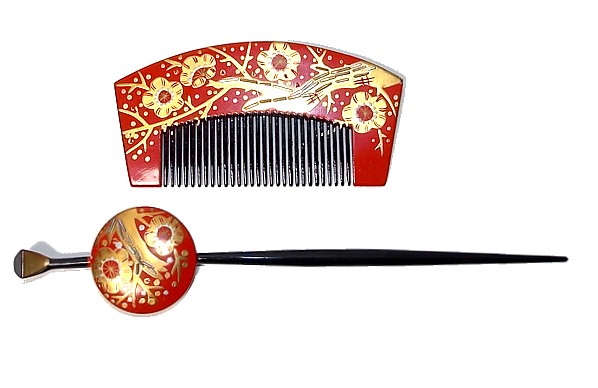японский расписной гребень и длинная шпилька канзаси для украшения прически, 1950-е гг.