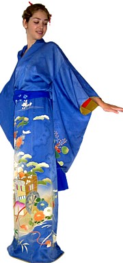 шелковое кимоно молодой девушки с росписью, 1920-е гг.