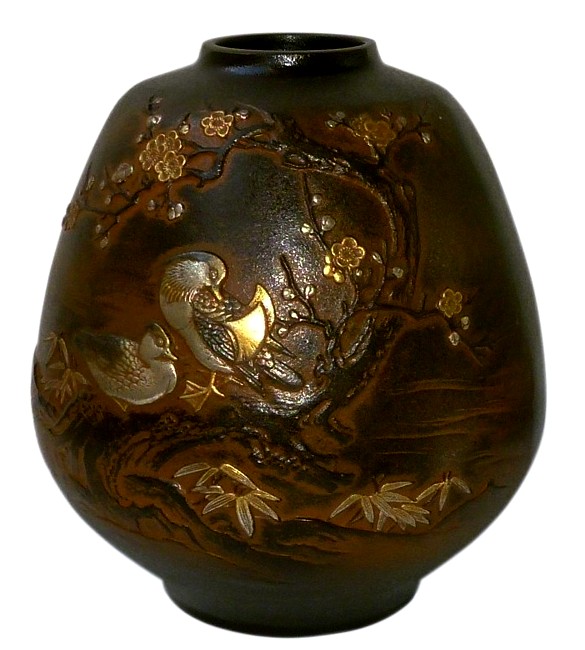японская антикварная бронзовая ваза с рельфами, 1920-е гг