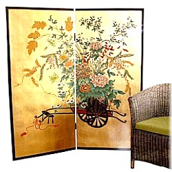 японская антикварная деревянная ширма с ручной росписью