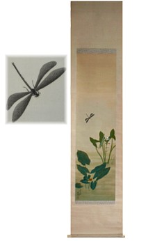 японская картина на свитке Стрекоза над цветком, 1910-е гг.