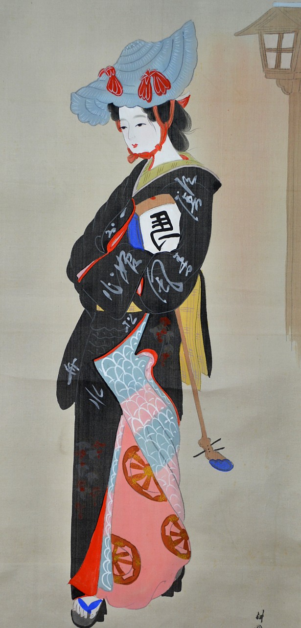Гейша с сямисэном, японский рисунок на свитке, 1900-е гг.