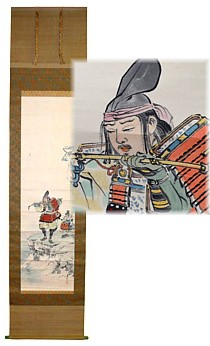 Самурай на скалистом берегу, японский рисунок на свитке, 1880-е гг.