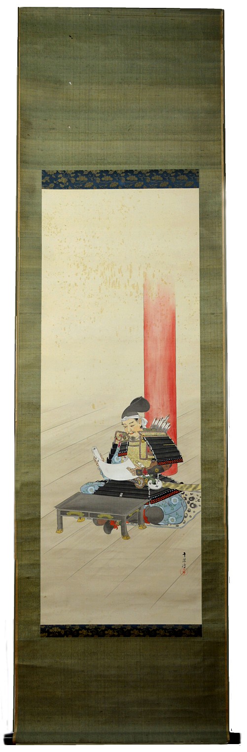 японский рисунок на свитке Самурай с письмом, эпоха Эдо