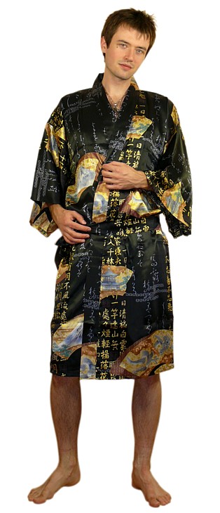 мужской шелковый халат в японском стиле - красивая одежда для дома